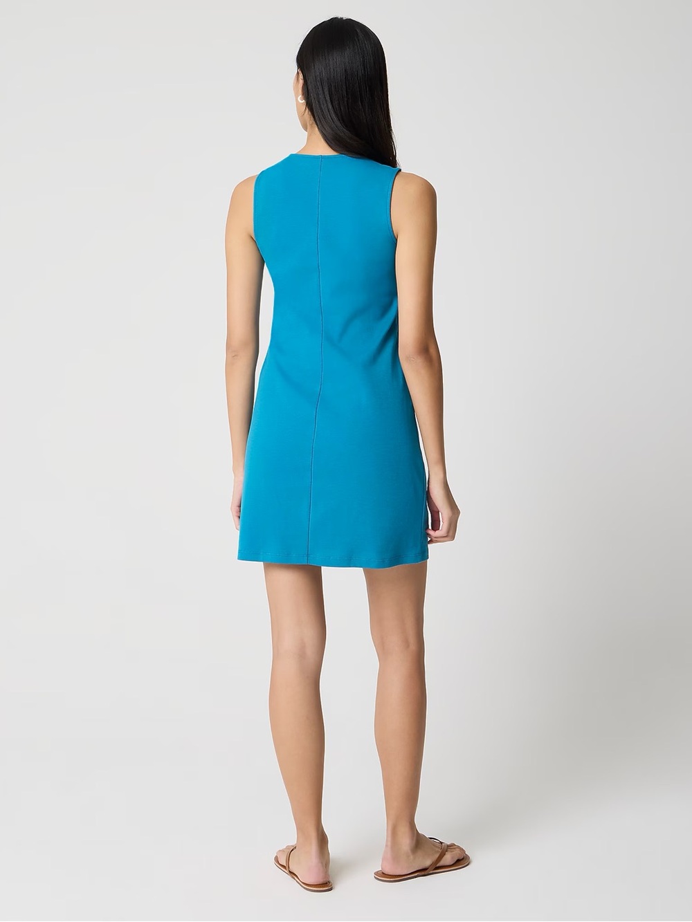 J. Crew Essentials cotton knit sleeveless tank dress teal blue sz medium capsule - Picture 2 of 6